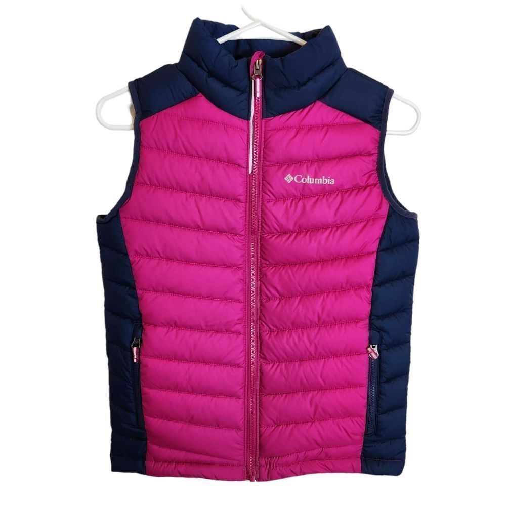 Columbia Girls Slope Edge Omni-heat Pink Blue Puffer Winter Vest Medium